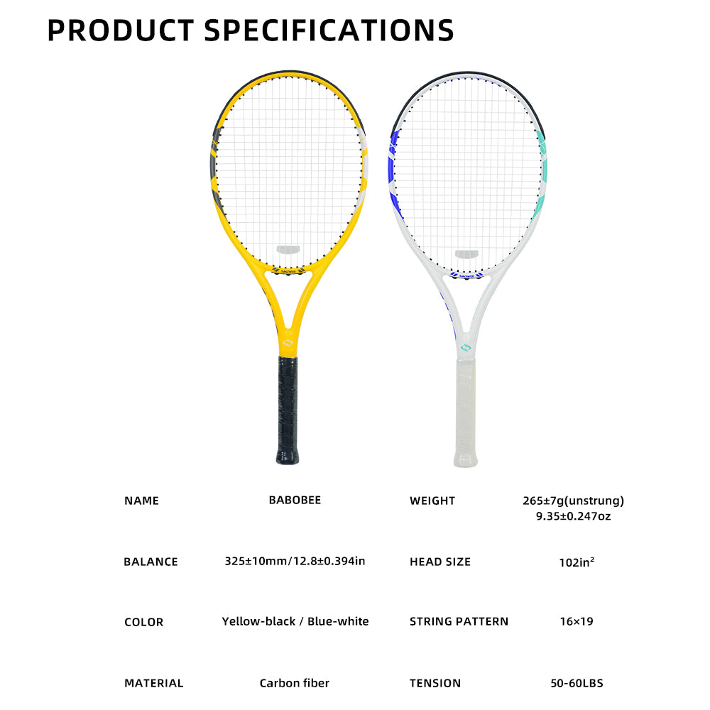 SALYWEE BABOBEE SY1118 Carbon Fiber Tennis Racket | 265g 102in² 16×19 Pre-Strung Adult Racquet