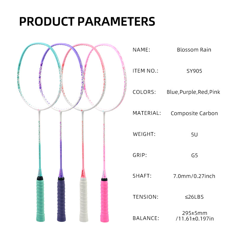 SALYWEE Blossom Rain SY905 Badminton Racket Composite Carbon 5U Light‑Weight Elegant Floral Frame Blue Purple Red Pink For Women Players