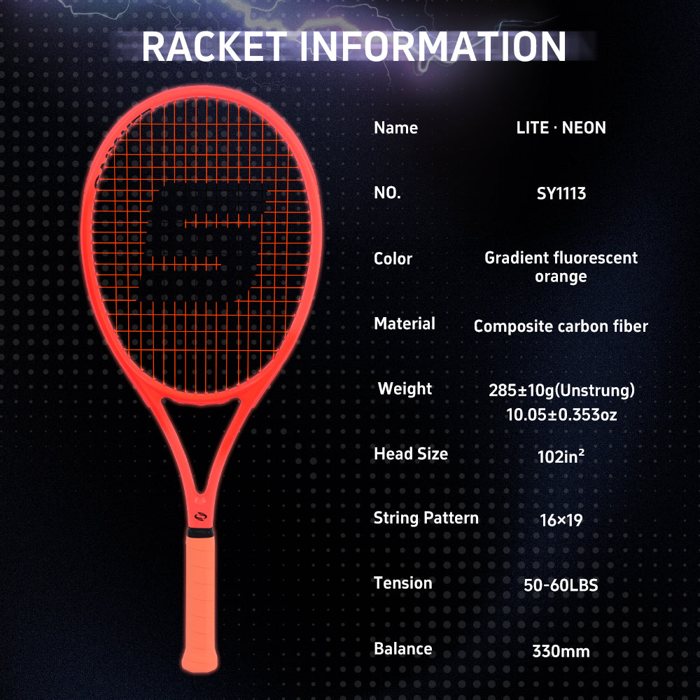 SALYWEE LITE·NEON SY1113 Gradient Fluorescent Orange Tennis Racket 16×19 String Pattern 330mm Balance Composite Carbon Tennis Racquet