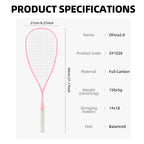 SALYWEE Olivia2.0 Full Carbon Squash Racket SY1028 69cm Length 21cm Width Light‑Weight Indoor Training Squash Racket