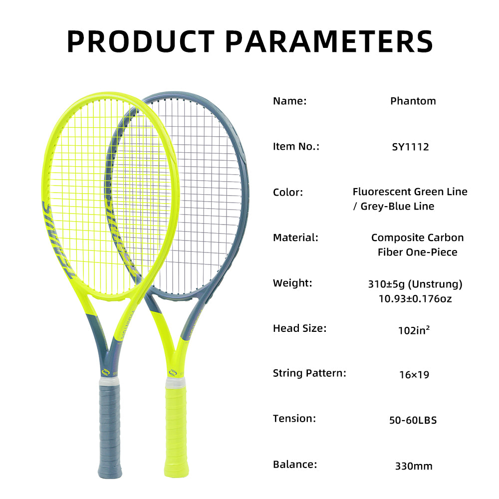 SALYWEE Phantom SY1112 Composite Carbon Fiber One-Piece Tennis Racquet 310g Unstrung 16×19 50-60LBS Recreational Tennis Racket