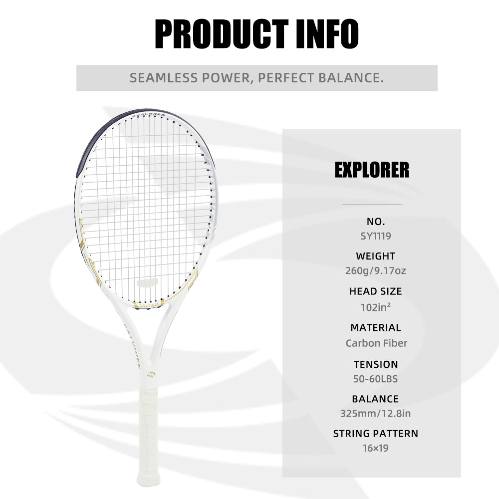 SALYWEE EXPLORER SY1119 Carbon Fiber Tennis Racket | 260g 102in² 16×19 Pre-Strung Adult Racquet