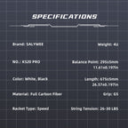SALYWEE K520 PRO Speed‑Type Full Carbon Fiber Badminton Racket 4U, 26‑30LBS Tension, 295±5mm Balance Point, 675±5mm Length, White & Black Color Options