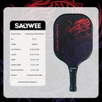 SALYWEE Dragon Print Pickleball Paddle 40×19.8cm Size 12mm Thickness 228±5g Unstrung Recreational Pickleball Racquet