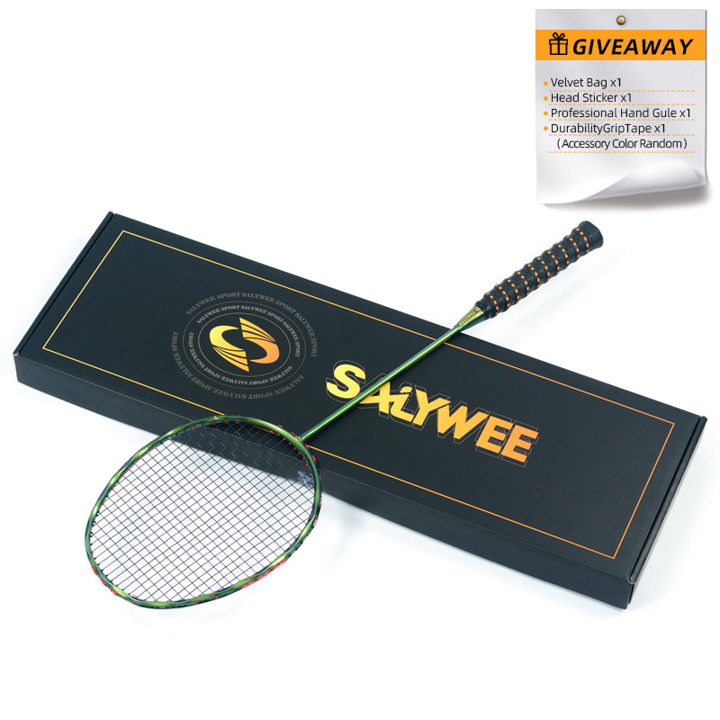 SALYWEE TWIST SY909 Pre‑Strung Full Carbon Fiber Badminton Racket 75±5g, 290±5MM Balance, 675±5MM Length for Daily Training & Competition
