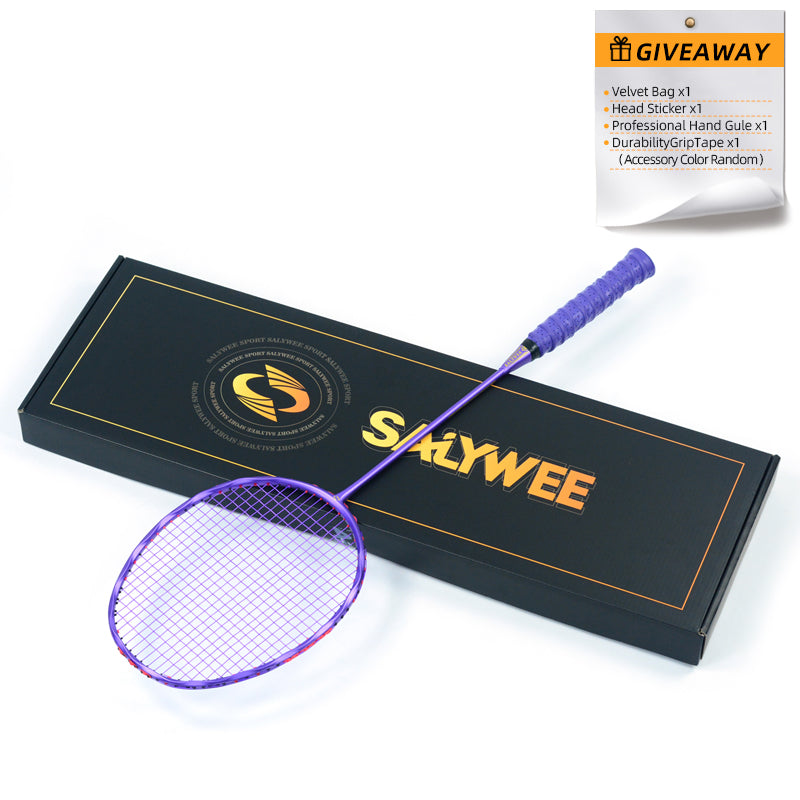 SALYWEE TWIST SY909 Pre‑Strung Full Carbon Fiber Badminton Racket 75±5g, 290±5MM Balance, 675±5MM Length for Daily Training & Competition