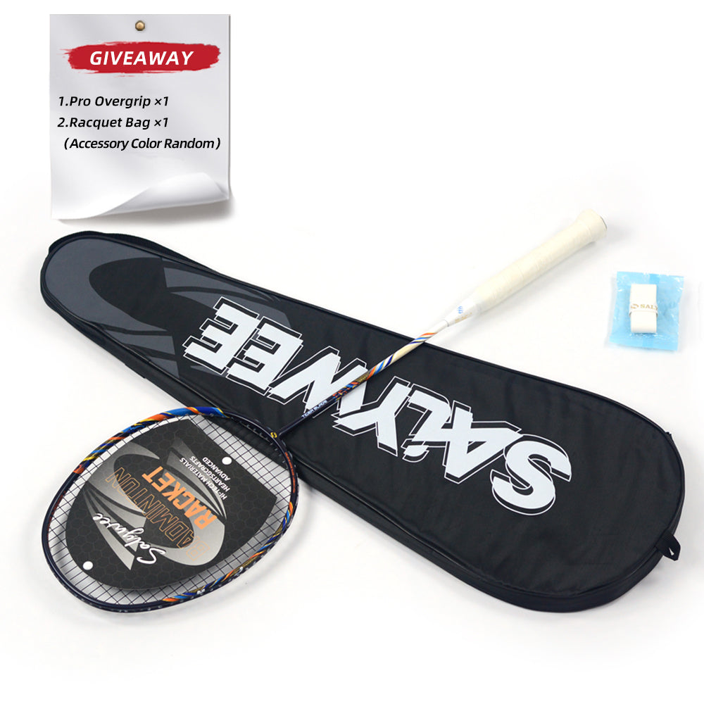 SALYWEE Tiger Blade SY908 T800 Carbon Fiber Badminton Racket 4U Offensive Type Max 32LBS Factory Pre‑Strung 26LBS 298±3mm Balance Blue‑White Color