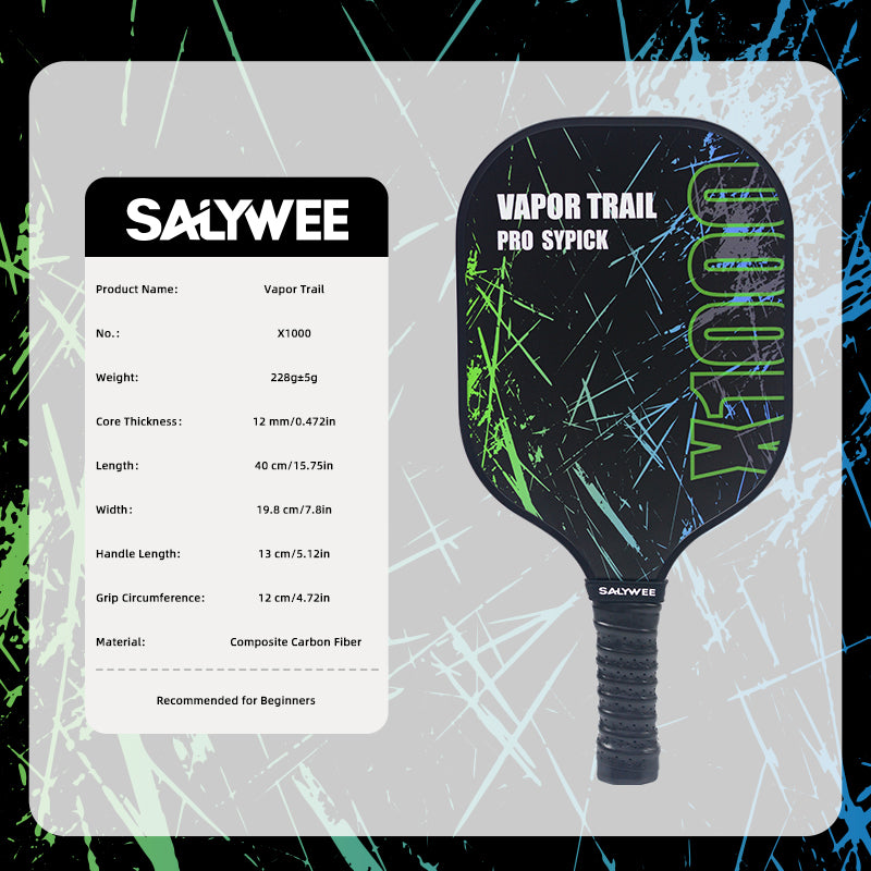 SALYWEE Vapor Trail X1000 Pickleball Paddle Fiberglass Surface 40×19.8cm 12mm Core Turquoise Orange-Red Pickleball Racket