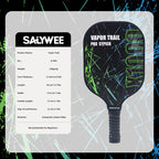 SALYWEE Vapor Trail X1000 Pickleball Paddle Fiberglass Surface 40×19.8cm 12mm Core Turquoise Orange-Red Pickleball Racket
