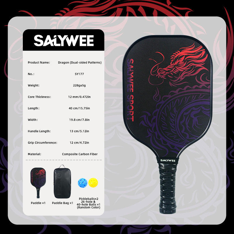 SALYWEE Dragon Print Pickleball Paddle 40×19.8cm Size 12mm Thickness 228±5g Unstrung Recreational Pickleball Racquet