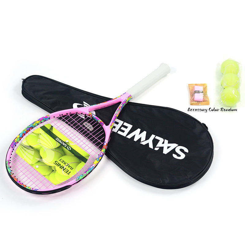 SALYWEE Doodle 2.0 Colorful Doodle Graphic Tennis Racket Pre‑Strung Ready To Play Carbon Tennis Racket for Adult Tennis Lovers