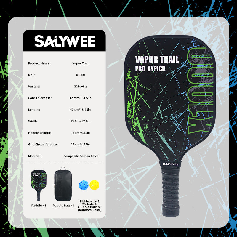 SALYWEE Vapor Trail X1000 Pickleball Paddle Fiberglass Surface 40×19.8cm 12mm Core Turquoise Orange-Red Pickleball Racket