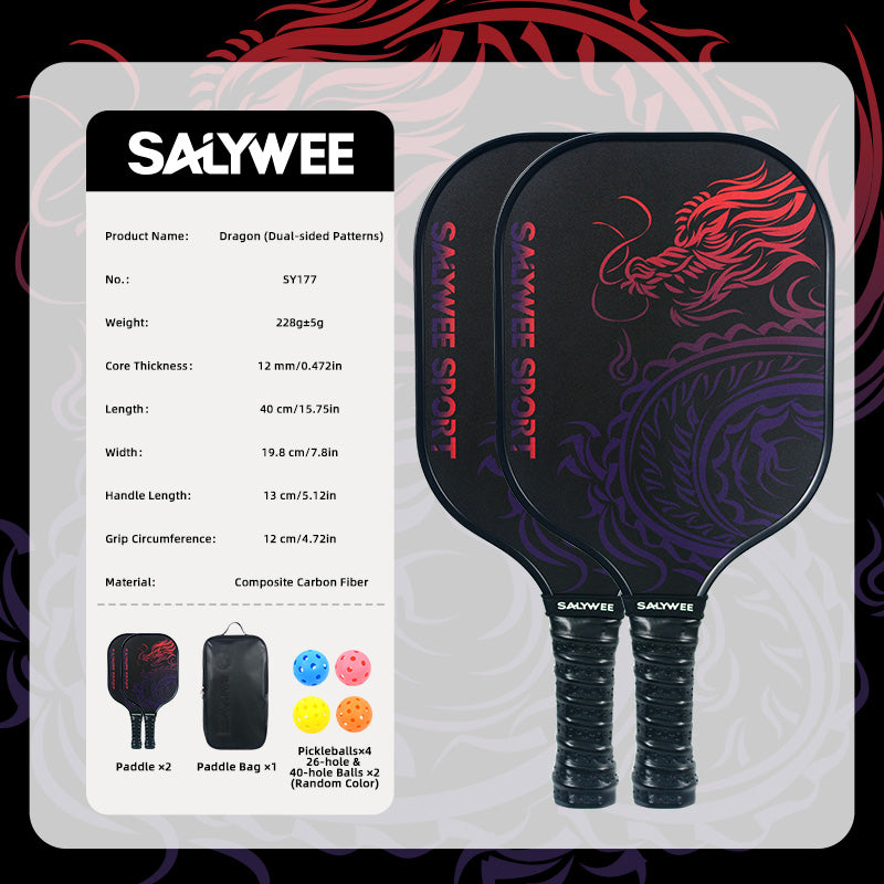 SALYWEE Dragon Print Pickleball Paddle 40×19.8cm Size 12mm Thickness 228±5g Unstrung Recreational Pickleball Racquet