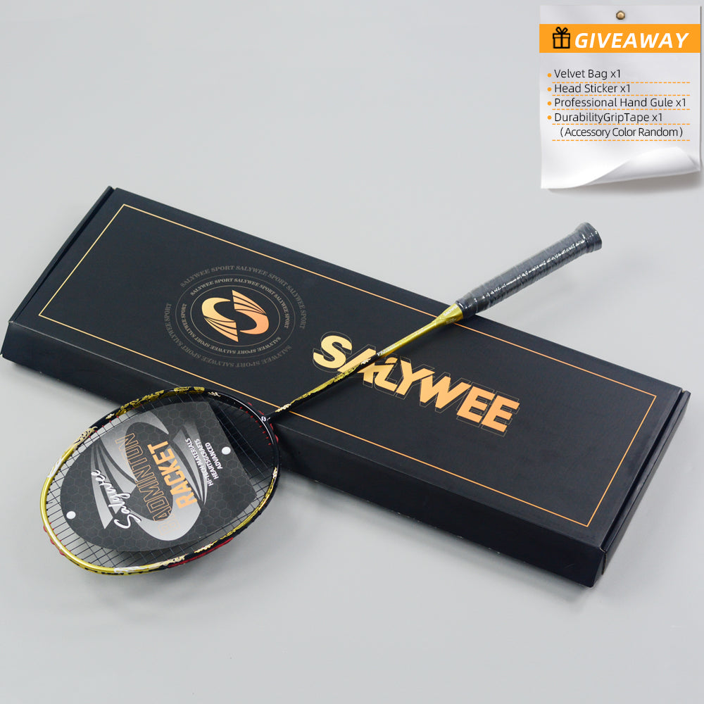 SALYWEE SY904 Golden Dragon Fire Phoenix Badminton Racket T800+30T Carbon Fabric 4U High Tension 26‑35LBS Powerful Smash Competitive Racket