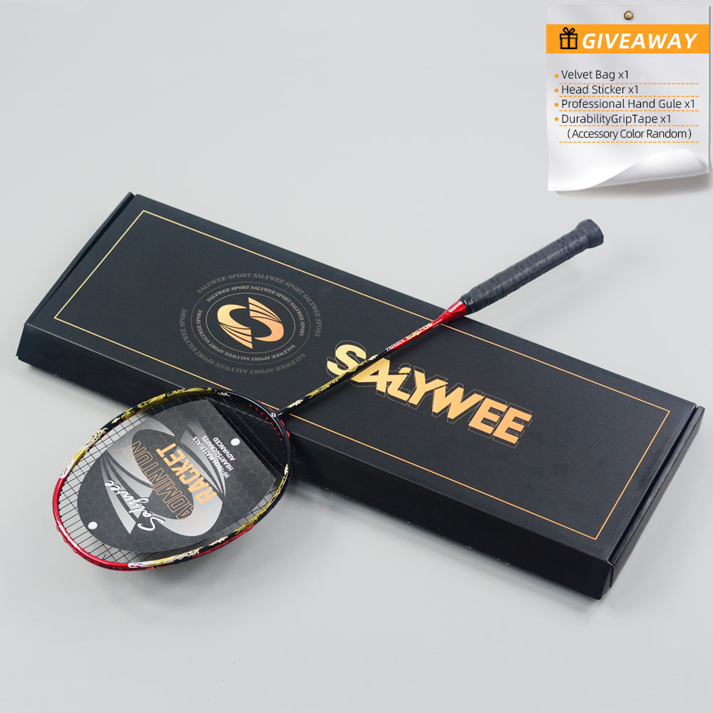 SALYWEE SY904 Golden Dragon Fire Phoenix Badminton Racket T800+30T Carbon Fabric 4U High Tension 26‑35LBS Powerful Smash Competitive Racket