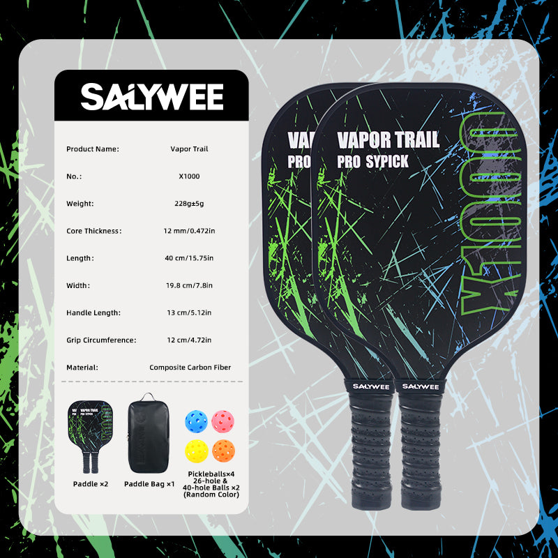 SALYWEE Vapor Trail X1000 Pickleball Paddle Fiberglass Surface 40×19.8cm 12mm Core Turquoise Orange-Red Pickleball Racket