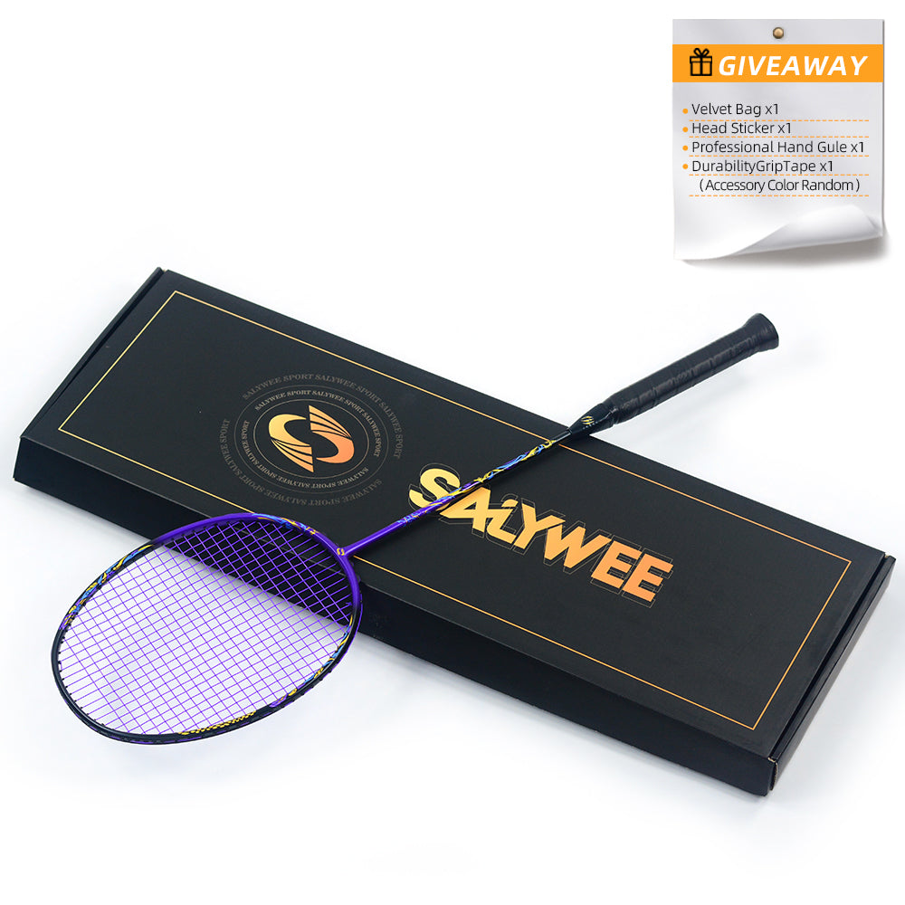 SALYWEE Dragon Lin SY906 Badminton Racket T800+40T Material 300mm Balance Point ≤32LBS Tension Purple Black Offensive Badminton Racquet